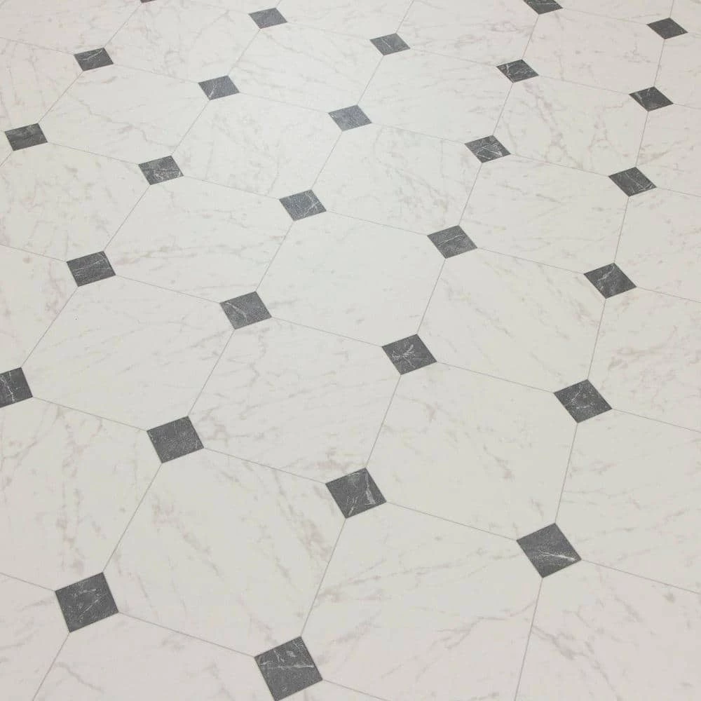 Black and White Marble Paver Residential Vinyl Sheet Flooring 12ft. Wide x Cut to Length by TrafficMaster - Image 9