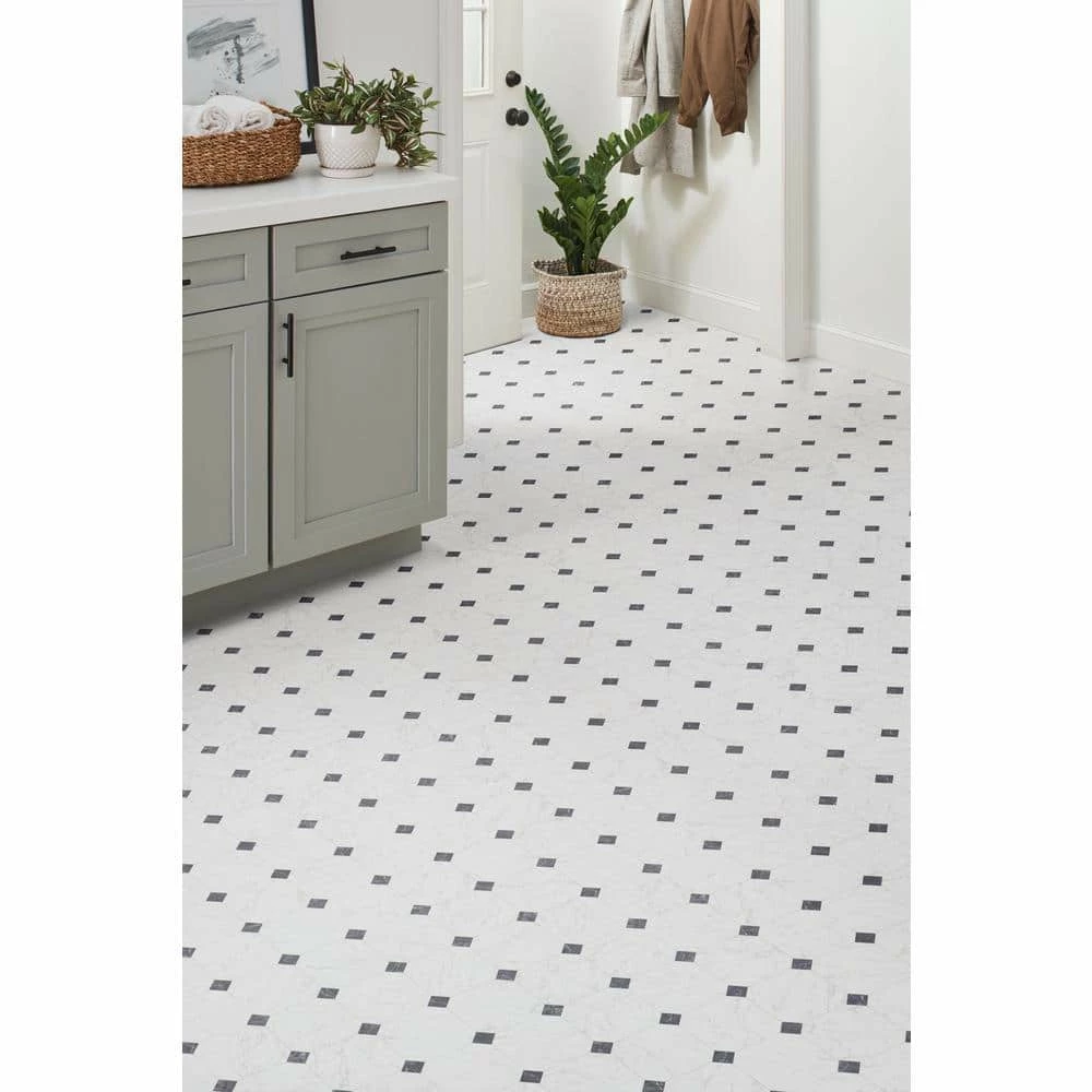 Black and White Marble Paver Residential Vinyl Sheet Flooring 12ft. Wide x Cut to Length by TrafficMaster - Image 3