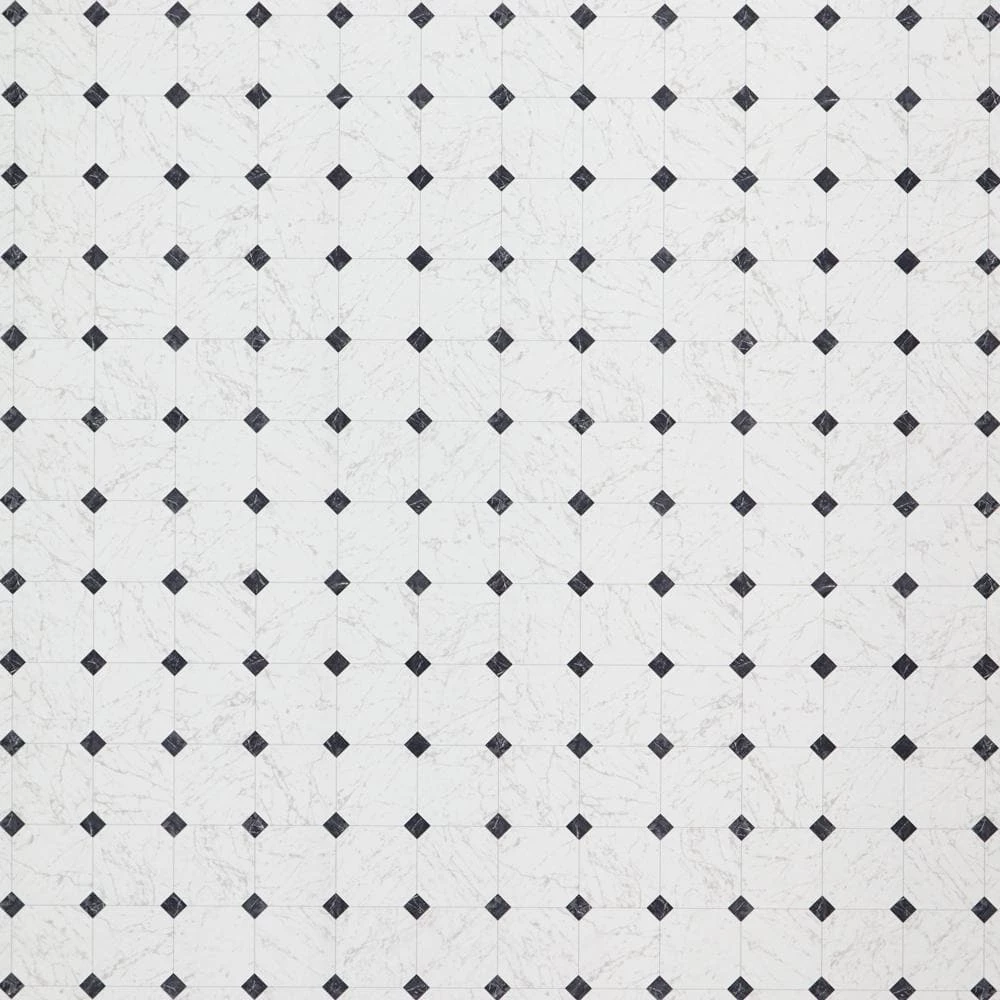 Black and White Marble Paver Residential Vinyl Sheet Flooring 12ft. Wide x Cut to Length by TrafficMaster