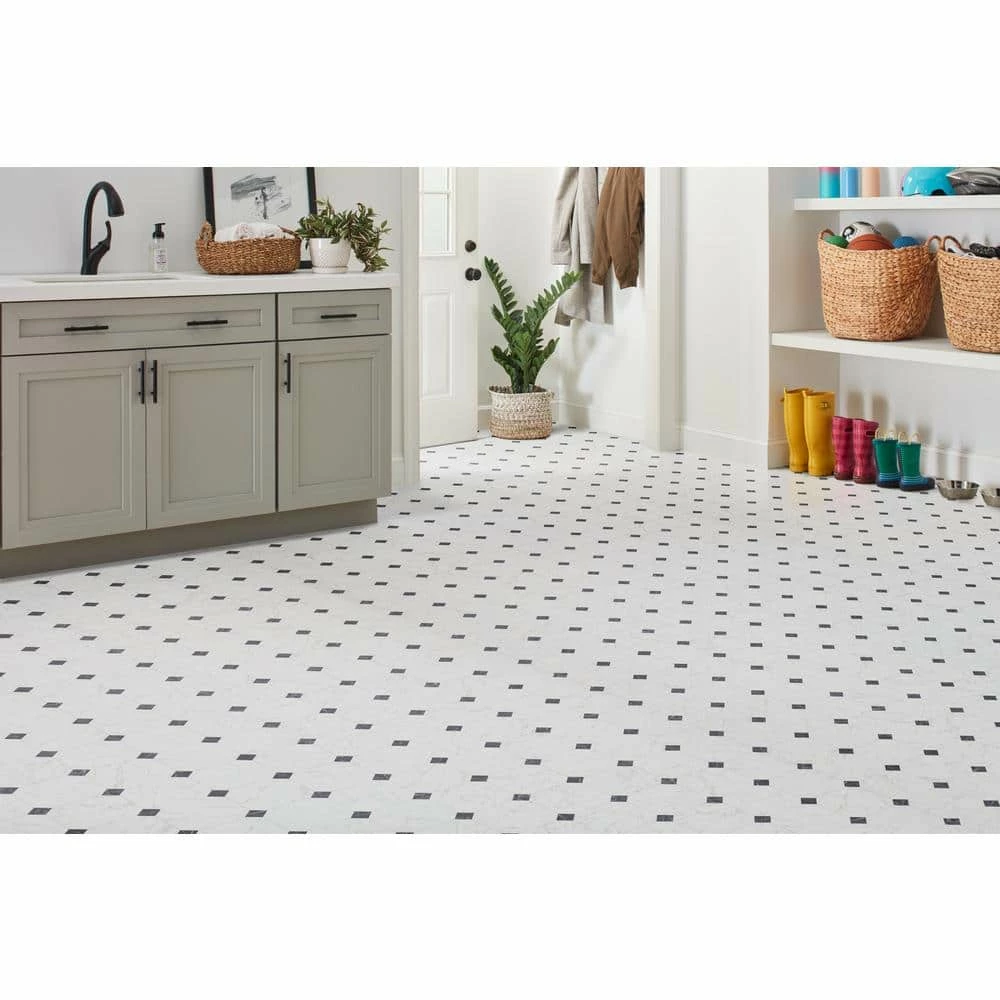 Black and White Marble Paver Residential Vinyl Sheet Flooring 12ft. Wide x Cut to Length by TrafficMaster - Image 2