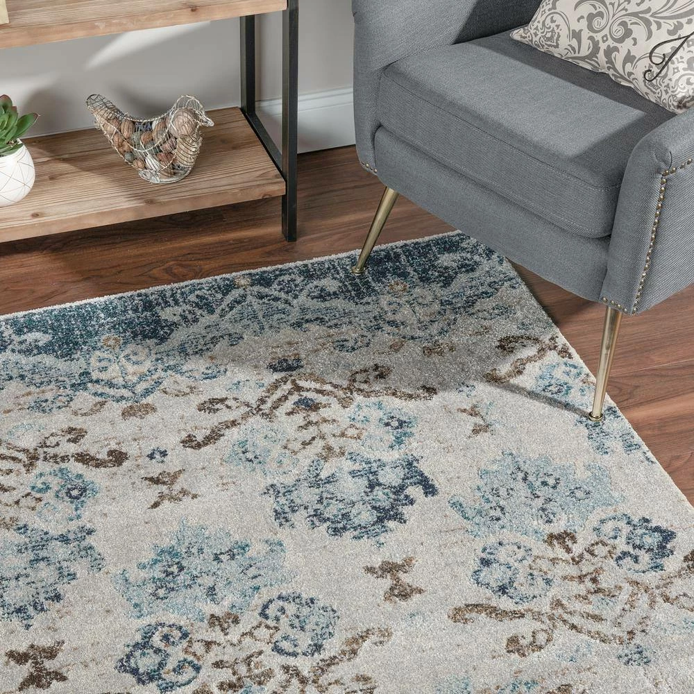 Provincial 11 Blue 3 ft. 3 in. x 5 ft. 3 in. French Damask Area Rug by Addison Rugs - Image 3