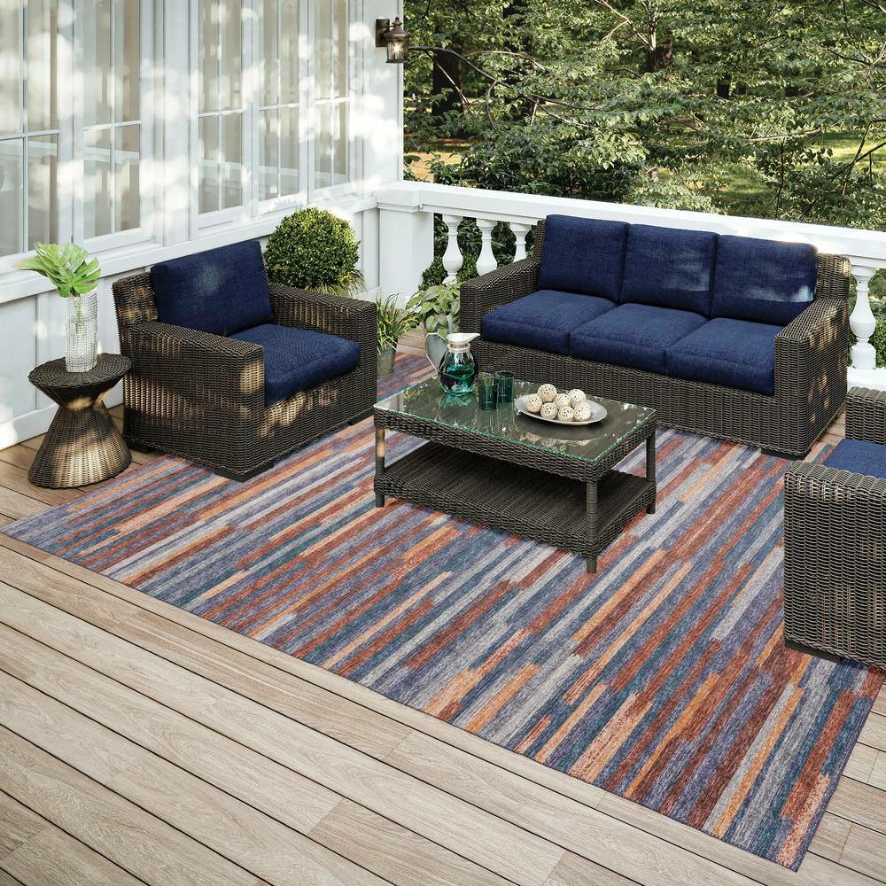 Modena Denim 10 ft. x 14 ft. Striped Area Rug by Addison Rugs - Image 8